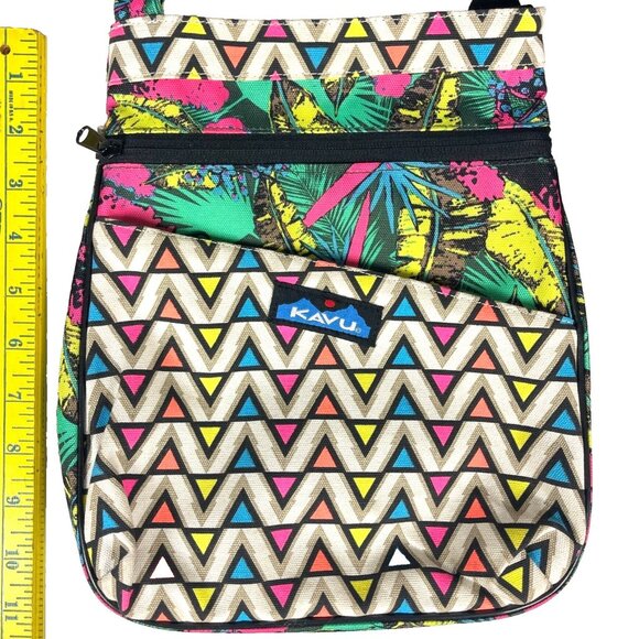 KAVU Vibrant Geometric Tropical Medium Purse Shoulder Rope Bag Corded Strap - Picture 3 of 9